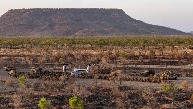 ADF and Marine Rotational Force - Darwin personnel on Exercise Koolendong at Bradshaw Training Area in the Northern Territory. Photo: Corporal Rodrigo Villablanca  . 