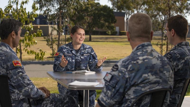 Flying Officer Maddison Brassil shares experiences with colleagues at RAAF Base Amberley, as part of the mentoring program. Photo: Corporal Jesse Kane