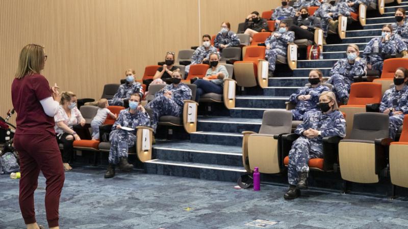 Obstetrician and gynaecologist Dr Rachel Green hosts a women's health presentation at RAAF Base Amberley. Photo: Leading Aircraftwoman Emma Schwenke