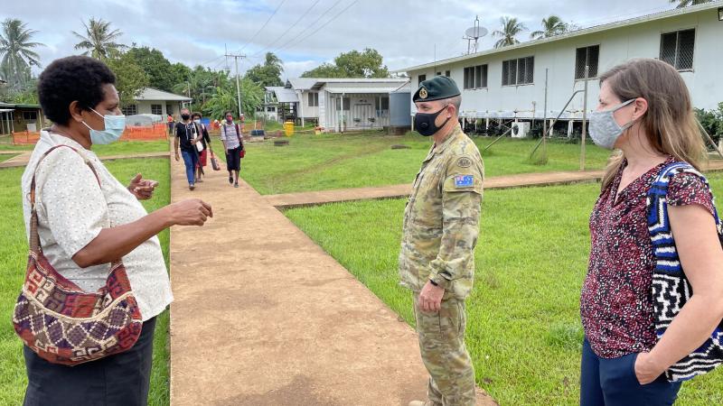 Dr Pommat provides a tour of the Daru hospital facility in PNG to members of the ADF and Department of Foreign Affairs and Trade.