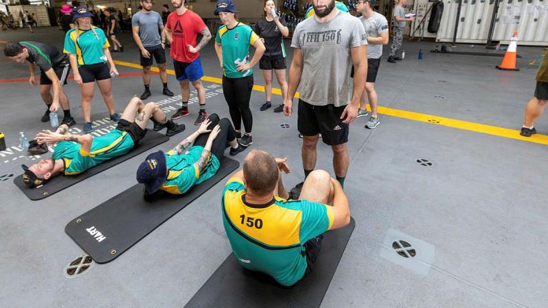 Teams from HMA ships Canberra, Sirius and Anzac came together for an inter-ship sports carnival on board HMAS Canberra while alongside in Cam Ranh Bay, Vietnam, during Indo-Pacific Endeavour 2021. Photo: Leading Seaman Nadav Harel