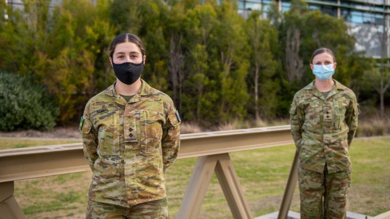 Lieutenant Helena Sorial and Lieutenant Sarah Smith at the School of Military Engineering. Photo: Natashia Lee