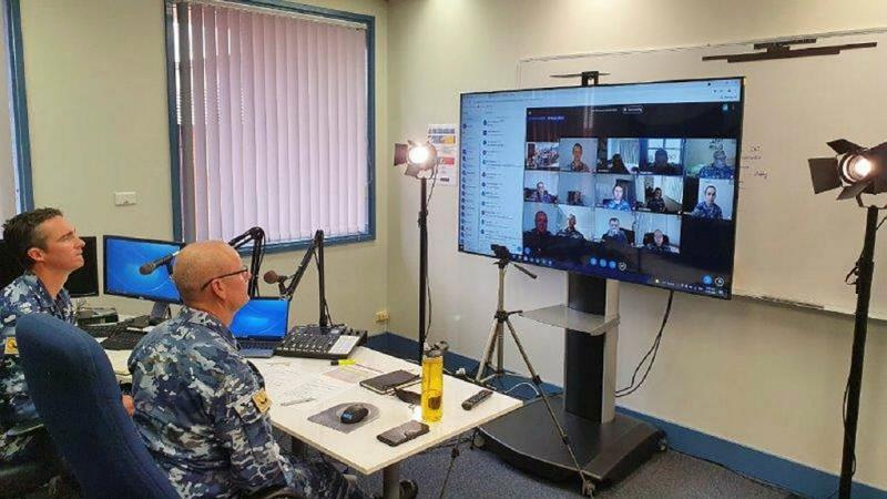  Facilitators at the School of Postgraduate Studies Sergeant Rob McInnes, left, and Flight Sergeant James Oates, present a course component on the “Big Blue Button” platform.