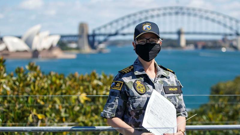 Newly promoted Director of Music–Navy Commander Cassandra Mohapp at the Garden Island Defence Precinct. Photo: Leading Seaman Matthew Lyall