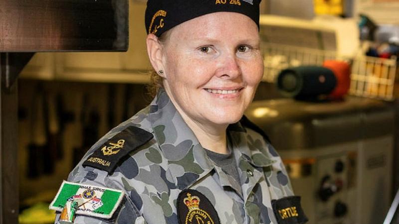 Leading Seaman Esler Cartledge in the galley on board HMAS Sirius during Indo-Pacific Endeavour 21. Photo: Leading Seaman Sittichai Sakonpoonpol
