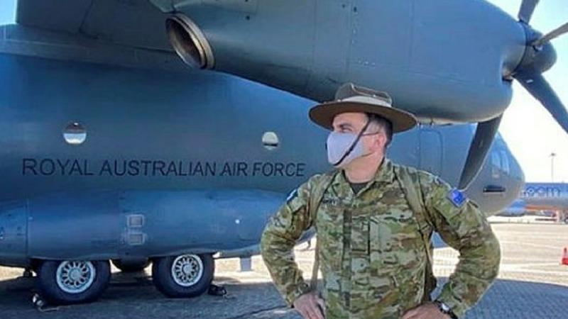 Private Valeriy Gurskyy ready to board a C-27J Spartan aircraft during Operation Resolute 2021.