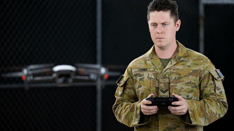 Corporal Lachlan Jones from the 1st Battalion, Royal Australian Regiment, flies a DJI Mavic 2 at Lavarack Barracks, Townsville. Photo: Corporal Brodie Cross