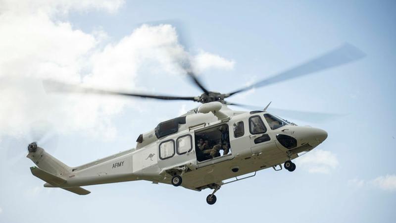 A Leonardo AW139 helicopter flown by pilots from the 5th Aviation Regiment at Lavarack Barracks, Townsville. Photo: Corporal Brodie Cross