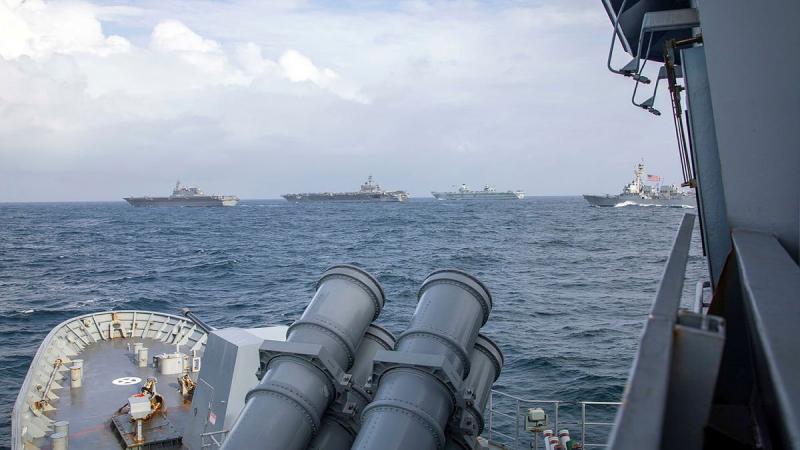 Ships and aircraft from the navies of Australia, Japan, the United Kingdom and the United States participate in training in the Indian Ocean during the Maritime Partnership Exercise. Photo: Leading Seaman Ernesto Sanchez