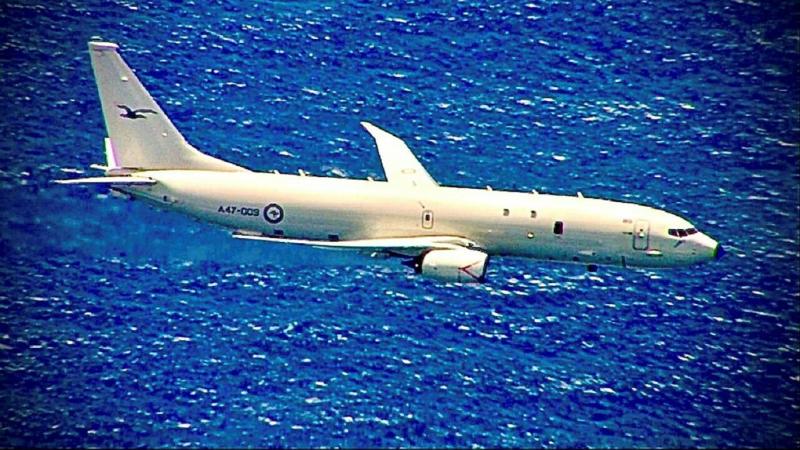 A RAAF P-8A Poseidon aircraft on a mission as part of Exercise Albatross Ausindo 21.