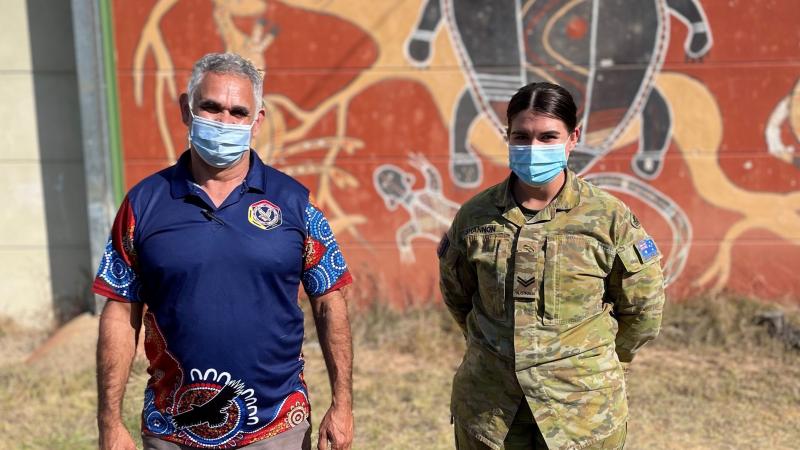 Aboriginal Community Liaison Officer with NSW Police, Uncle John Skinner, with Corporal Ashleigh Shannon, who were part of a remote vaccination team in northern NSW.