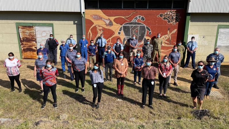 ADF personnel and other mobile vaccination team members from Bulgarr Ngaru Medical Aboriginal Corporation, Rekindling the Spirit, Bullinah Aboriginal Medical Service, Northern NSW Local Health District, and NSW Police ahead of the Northern NSW tour.