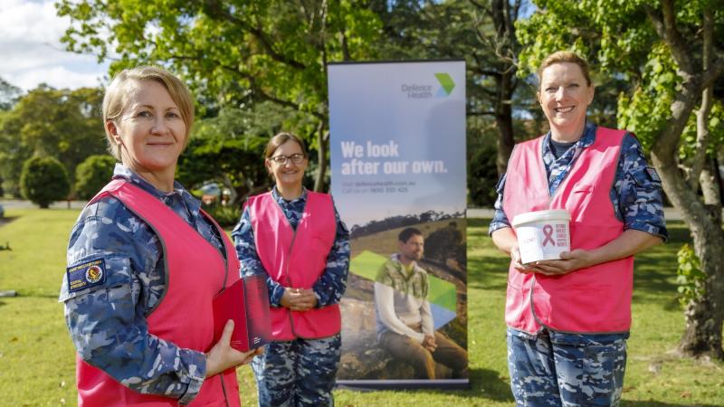 Flight Sergeant Gail Blizzard, Flying Officer Liz Ferrie and Wing Commander Sue Yates during the fundraiser at RAAF Base Williamtown. Photo: Corporal Craig Barrett