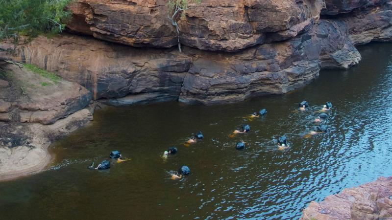 Australian Army personnel from the Special Air Service Regiment negotiate a section of the Murchison River during an adventurous training activity in Kalbarri National Park, Western Australia.