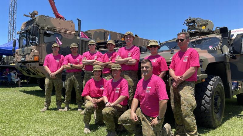 Soldiers from the 7th Combat Service Support Battalion at Redcliffe Showgrounds after taking part in the Brisbane Convoy for Kids. Photo: Captain Jesse Robilliard