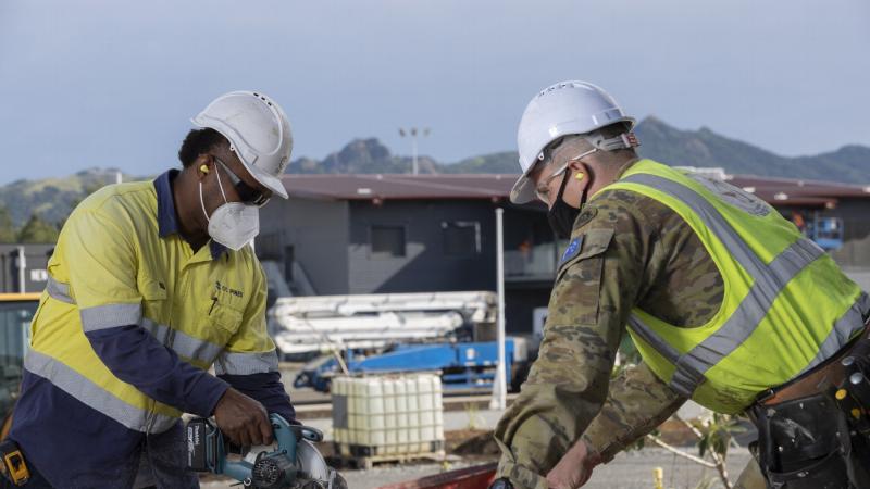Fijian Carpenter Dan Lusio works with Australian Army soldier Sapper Selwyn Anderson at the Blackrock Camp redevelopment project in Nadi. Photo: Corporal Sagi Biderman