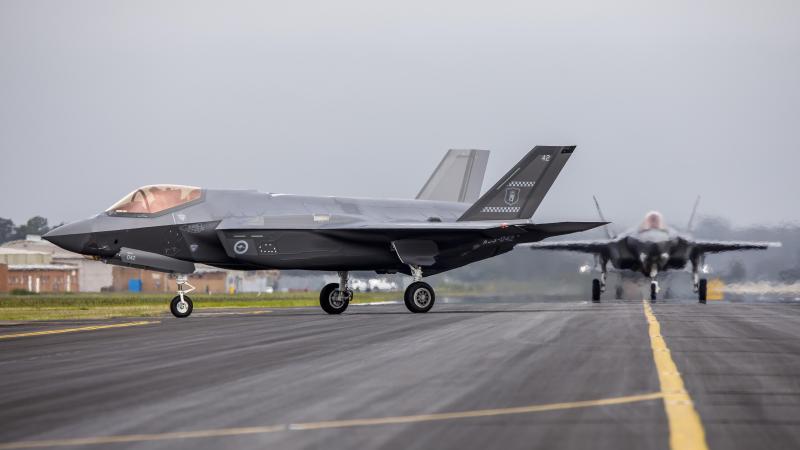 New F-35A Lightning II aircraft taxi to the lines at RAAF Base Williamtown in NSW. Photo: Corporal Craig Barrett