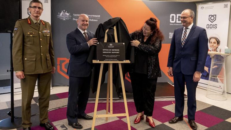 (l-r) CDF General Angus Campbell, Secretary Greg Moriarty, Minister for Defence Industry, the Hon Melissa Price MP, and Deputy Secretary CASG Tony Fraser, open the Office of Defence Industry Support 