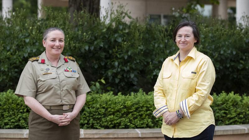 Deputy Head of the Joint Support Services Division Brigadier Nicole Longley with Gender, Peace and Security Director Captain (RAN) Jennifer Macklin. Photo: Kym Smith
