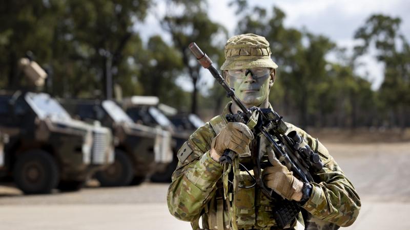 Lieutenant Alexander McLean from the 1st Battalion, Royal Australian Regiment, serving with Battlegroup Coral on Exercise Talisman Sabre 21 at the Townsville Field Training Area. Photo: Corporal Brandon Grey