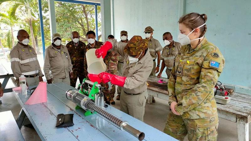 Corporal Georgie Estens delivers environmental health training to Papua New Guinea Defence Force personnel at Taurama Barracks, Papua New Guinea.