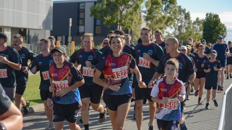 Members of the Indigenous Marathon Foundation taking part in the inaugural Run Army 2021 5km and 10km events at Gallipoli Barracks, Brisbane.