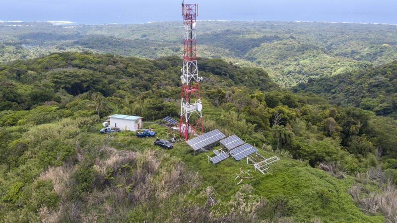 Australian Army signallers conduct very high frequency radio installations on Tanna Island Tower 495 during the Vanuatu Government National Emergency Radio Network project. Photo: Corporal Kieren Whiteley