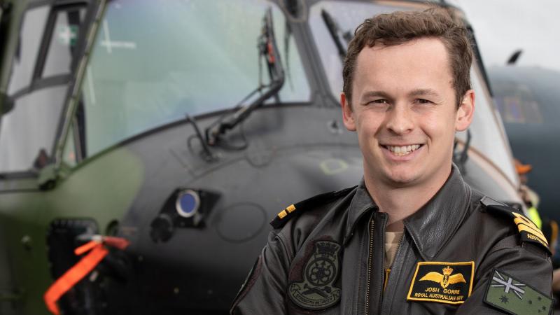 Navy pilot Lieutenant Josh Gorrie at the Wings Over Illawarra airshow. Photo: Corporal Kylie Gibson