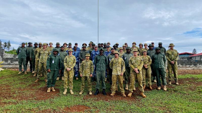 Members from the ADF and Republic of Fiji Military Forces construction engineer team at the end of Phase 1 in Vanua Levu, Fiji.