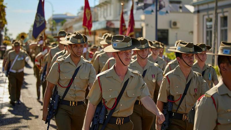 Soldiers of the 3rd Combat Service Support Battalion march through the main street of Innisfail during the Freedom of Entry march on December 5. Photo: Sergeant Andrew Sleeman