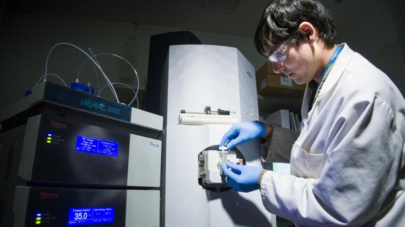 Defence Science and Technology Group scientist Dr Craig Brinkworth in the Chemical Agents Analysis Facility in Melbourne.