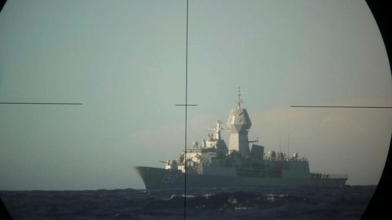 HMAS Anzac is photographed by a Submarine Advanced Warfare Course student through the periscope from HMAS Rankin during an anti-submarine warfare training activity conducted as part of Exercise Zeehond in the Western Australian Exercise area.