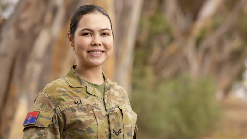 Australian Army soldier Corporal Kbora Ali has been selected as a UNICEF Australia Young Ambassador representing South Australia. Photo: Leading Aircraftman Stewart Gould.