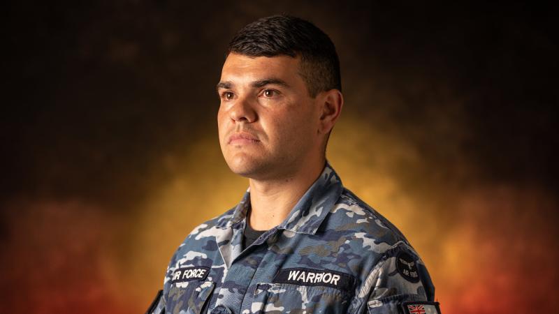 Indigenous Liaison Officer Flight Lieutenant Steven Warrior at RAAF Base Edinburgh, South Australia. Photo: Leading Aircraftman Sam Price