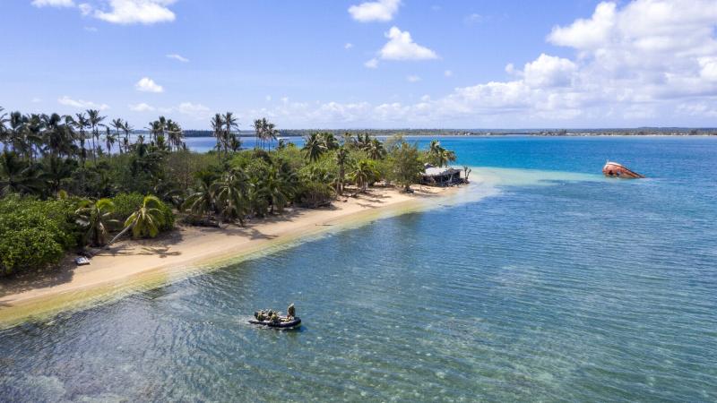 A Navy deployable geospatial support team survey the seabed around Pangaimotu Island in Tonga during Operation Tonga Assist 2022. Photo: Petty Officer Jake Badior.