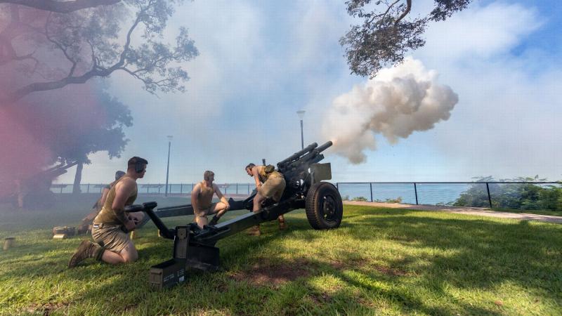 Soldiers re-enact the Bombing of Darwin during an 80th anniversary commemorative ceremony in the Northern Territory.                Photo: Leading Seaman Shane Cameron