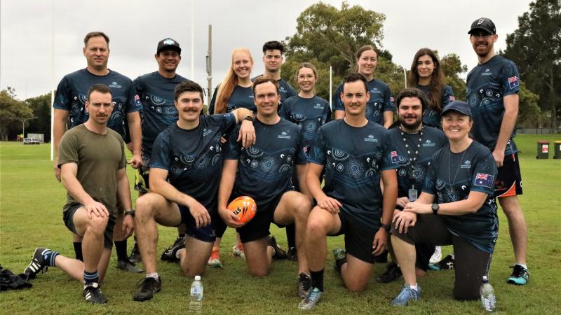 ADF personnel from Team Defence competed in the Bennelong Cup touch football competition at Randwick Barracks to raise funds for charities supporting young Indigenous people. Photo: Captain Annie Richardso