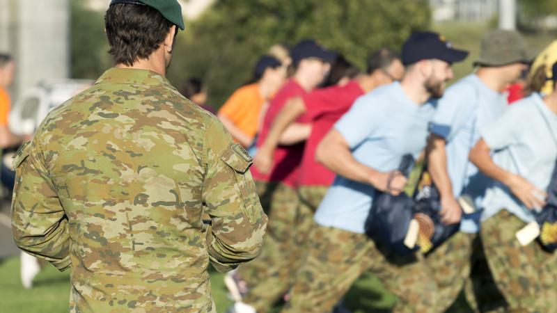 An Australian Defence Force School of Special Operations instructor takes aspiring Australian Olympic Games team athletes and coaches through a training session as part of the Gold Medal Ready program. Photo: Corporal Tristan Kennedy