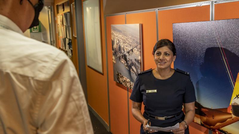 Royal Australian Air Force training systems officer Flying Officer Punam Wahan undertakes daily duties as No. 37 Squadron's technical systems officer at RAAF Base Richmond, NSW. Photo: Corporal Dan Pinhorn
