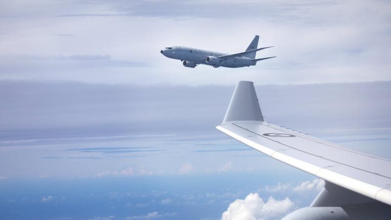 A P-8A Poseidon flies off the New South Wales coast after a mid-air refuelling from a KC-30A from No. 33 Squadron as part of Exercise Diamond Seas 2022. Photo: Leading Aircraftwoman Kate Czerny