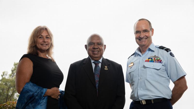 Chief of Air Force Air Marshal Mel Hupfeld, right, meets with Uncle Harry Allie and Aunty Deb Booker prior to the Air Force Elder handover ceremony at RAAF Base Glenbrook, NSW. Photos: Corporal Kylie Gibson