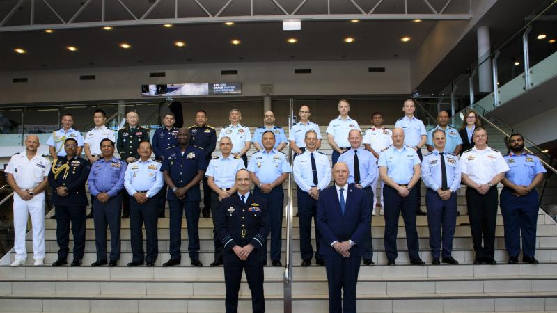 Chief of Air Force, Air Marshal Mel Hupfeld, Minister for Defence, Peter Dutton, and Chiefs of Air and Space from various countries. 