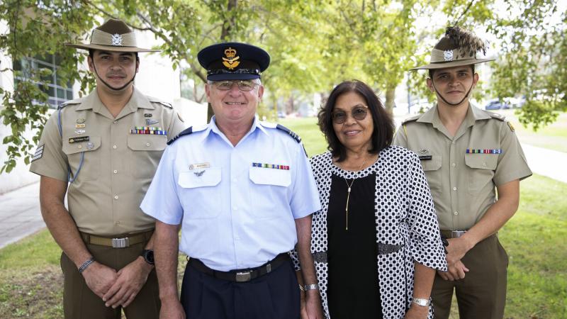 Sergeant Chris Finch, left, received a Jonathan Church Good Soldiering Award at Russell Offices in Canberra yesterday, joined by family members Squadron Leader Stephen Finch, Mrs Annie Finch and Major Michael Finch. Photo: Sergeant Matthew Bickerton.
