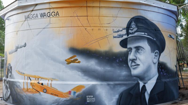 Air Force personnel who trained as part of the Empire Air Training Scheme in World War II have been depicted on murals commissioned as part of the Air Force 2021 Centenary at RAAF Base Wagga. Photo: Wing Commander Tony Wennerbom