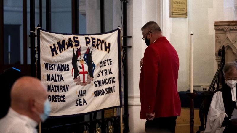Post Commander of the Veterans of Foreign Wars Post 12163, James Maughmer, lays a wreath during a service held in Fremantle commemorating the 80th anniversary of the Battle of Sunda Strait. Photo: Leading Seaman Craig Walton