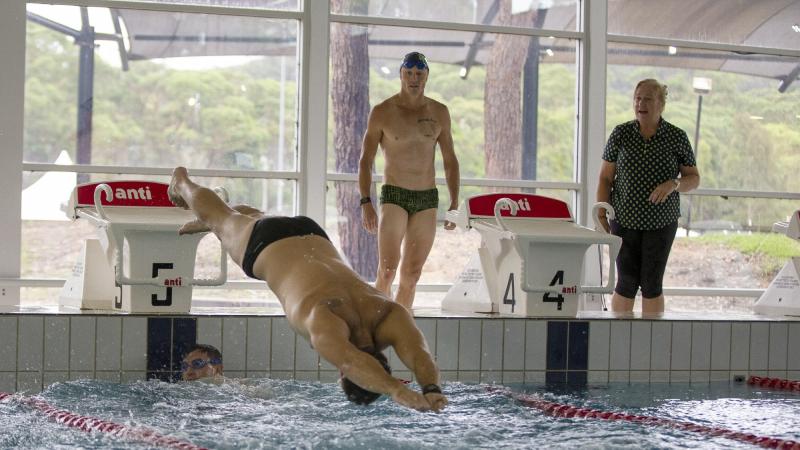 Chris O'Brien in training in Sydney in the lead-up to the Invictus Games. He has won two gold medals in the pool at The Hague. Photo: Corporal Nicole Dorrett