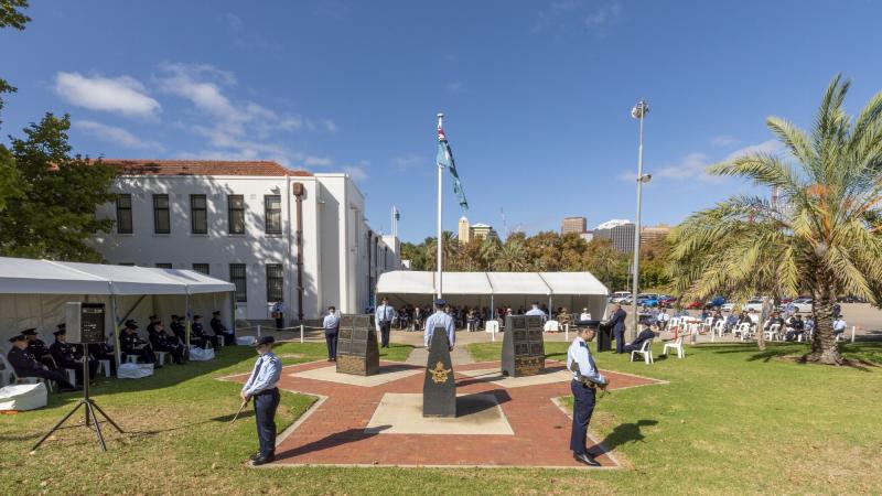 Air Force aviators form a catafalque party at the Torrens parade ground during the Royal Australian Air Force birthday commemorative service at Torrens in Adelaide. Photo: Leading Aircraftman Stewart Gould
