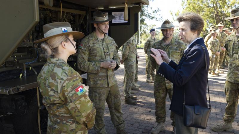 Princess Anne talks with soldiers from 145th Signal Squadron during her visit to Holsworthy Barracks in Sydney. Photo: Sergeant Tristan Kennedy