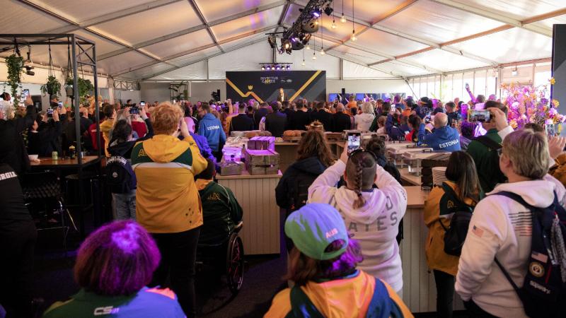 Competitors and their family and friends at the official welcome reception at the Nations Home at Invictus Games Park, known as Zuiderpark, in The Hague, the Netherlands.