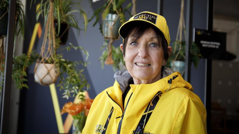 Invictus Games 2020 volunteer Sue Gibson Swalwell in the media tent at Invictus Games Park in The Hague, Netherlands. Photo: Sergeant Oliver Carter